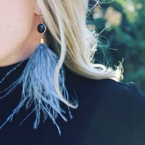 Anthropologie Gray Feather Earrings
